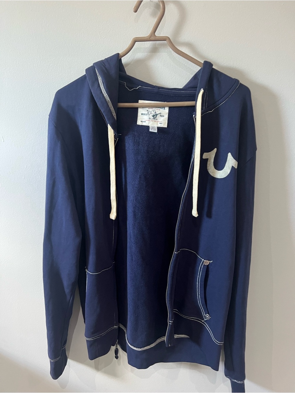 True Religion Navy Zip Hoodie with White Logo